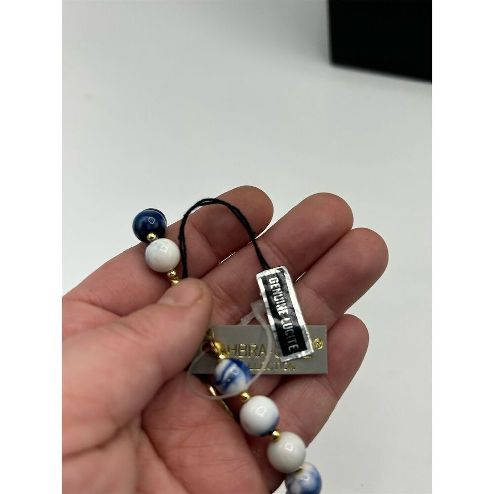NWT Vintage Ahbra Cale Genuine Lucite Blue and White MultiColored Bead Necklace - Picture 4 of 4